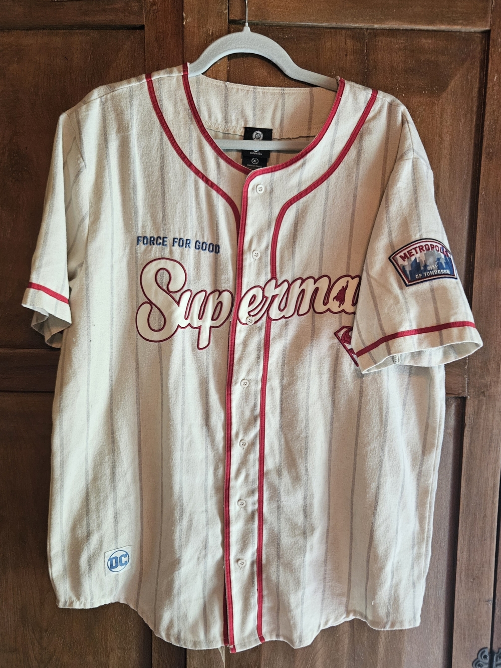 Superman Men's Baseball Jersey - Cream with Red Trim